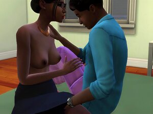 Beau-fils timide creampie Belle-mère noire après l'avoir surpris en