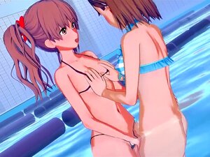 Le gode-ceinture Misaka Mikoto baise Shirai Kuroko dans une piscine -