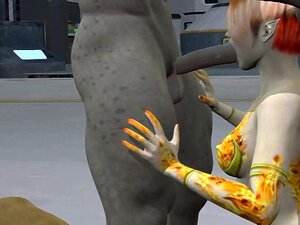 Alien Vixen de dessin animé 3D se fait une double pénétration. Une