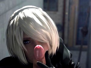 Compilation d'animation 3D cool de 2B avec une chatte lisse