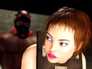 Fille sexy menottée dans des contraintes avec de gros seins naturels