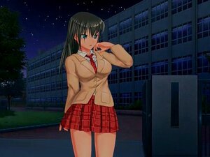Une écolière d'anime à gros seins slurping ses jus de chatte.