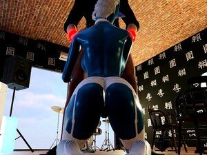 Fantasy Blue Virtual 3D Alien avec de gros seins chevauche durement !